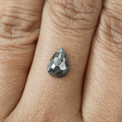 1.55 CT Gray Black Color Pear Shape Salt and Pepper Diamond For Custom Engagement Ring