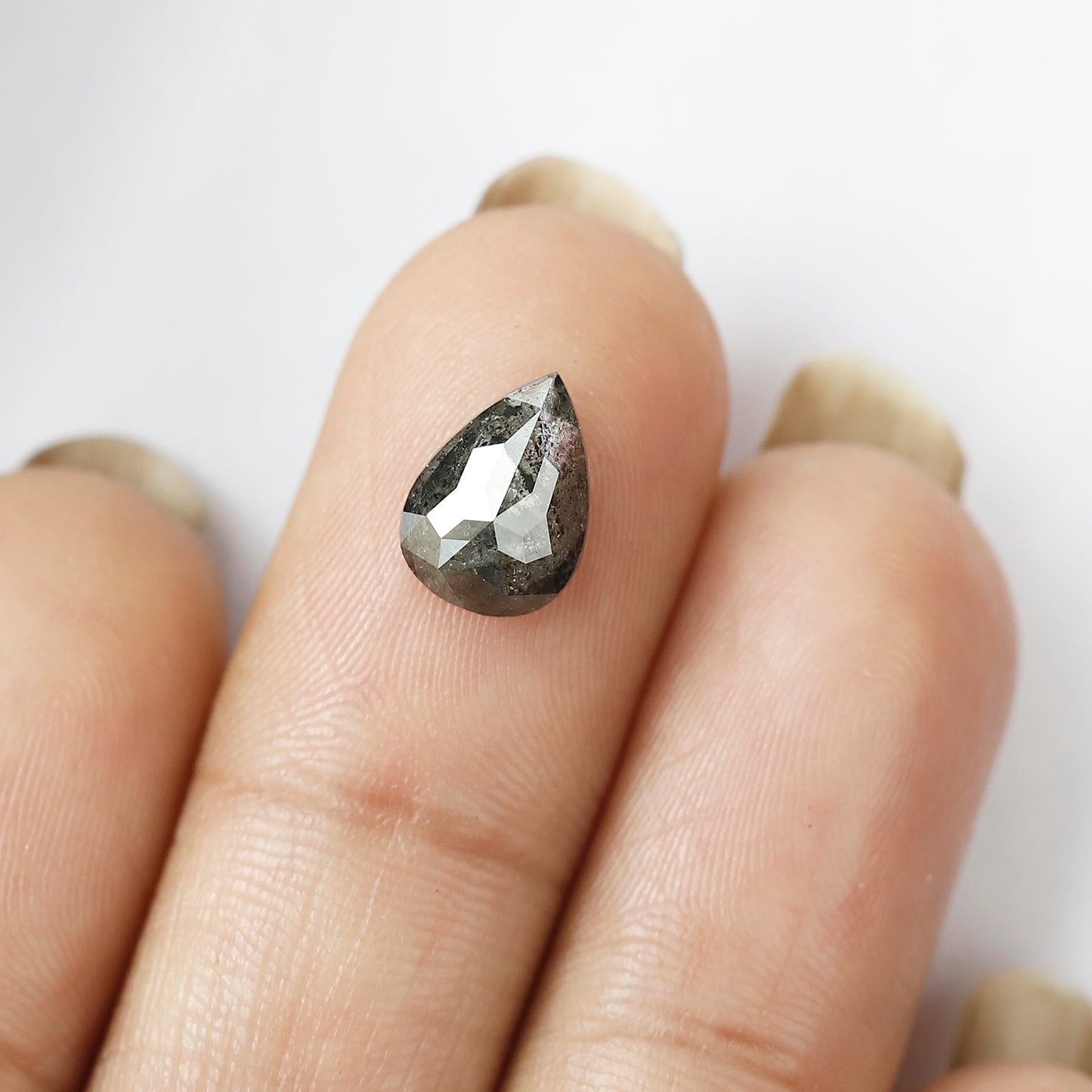 1.55 CT Gray Black Color Pear Shape Salt and Pepper Diamond For Custom Engagement Ring