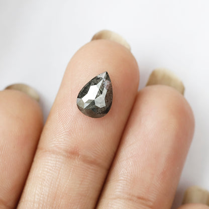 1.55 CT Gray Black Color Pear Shape Salt and Pepper Diamond For Custom Engagement Ring