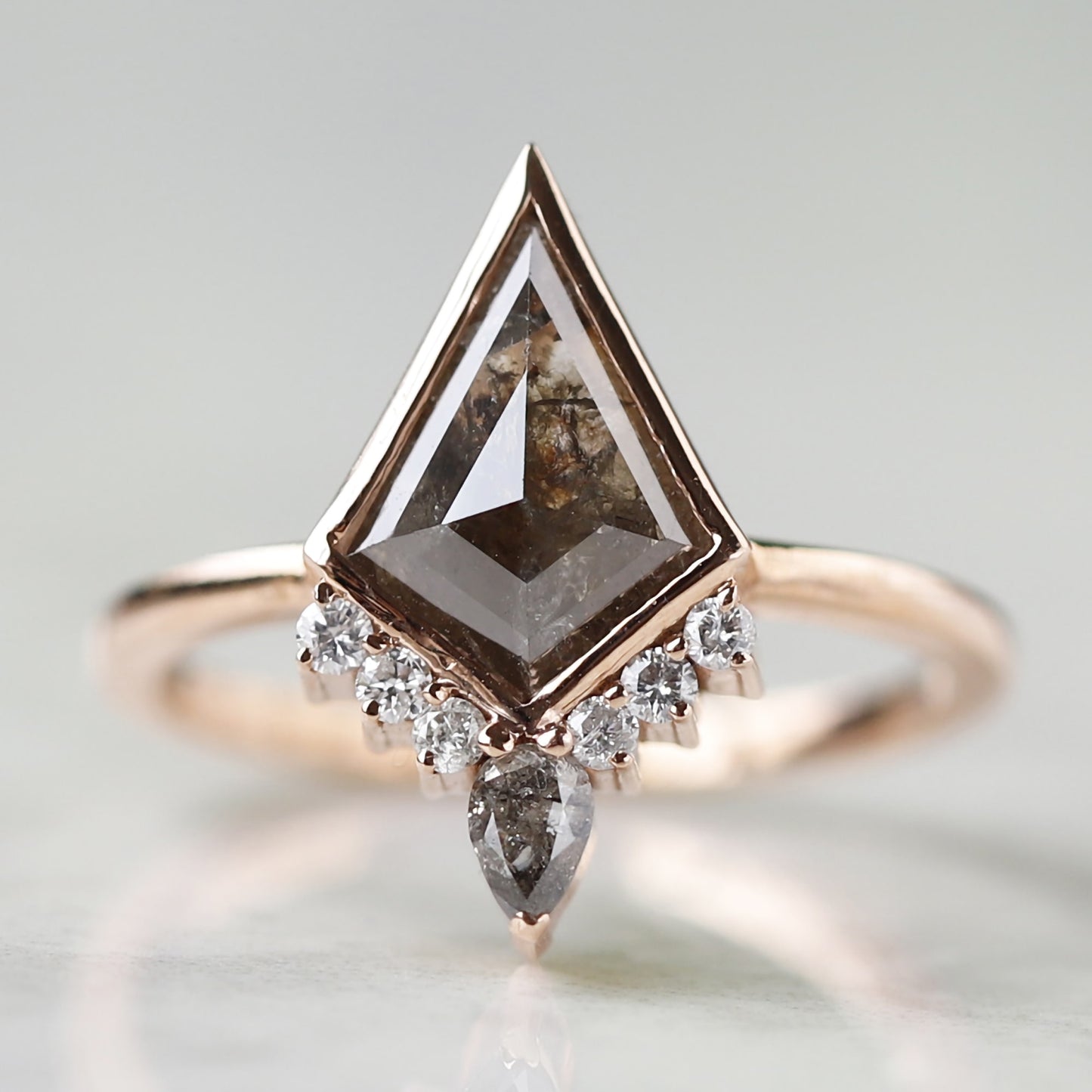 kite shaped salt and pepper diamond ring