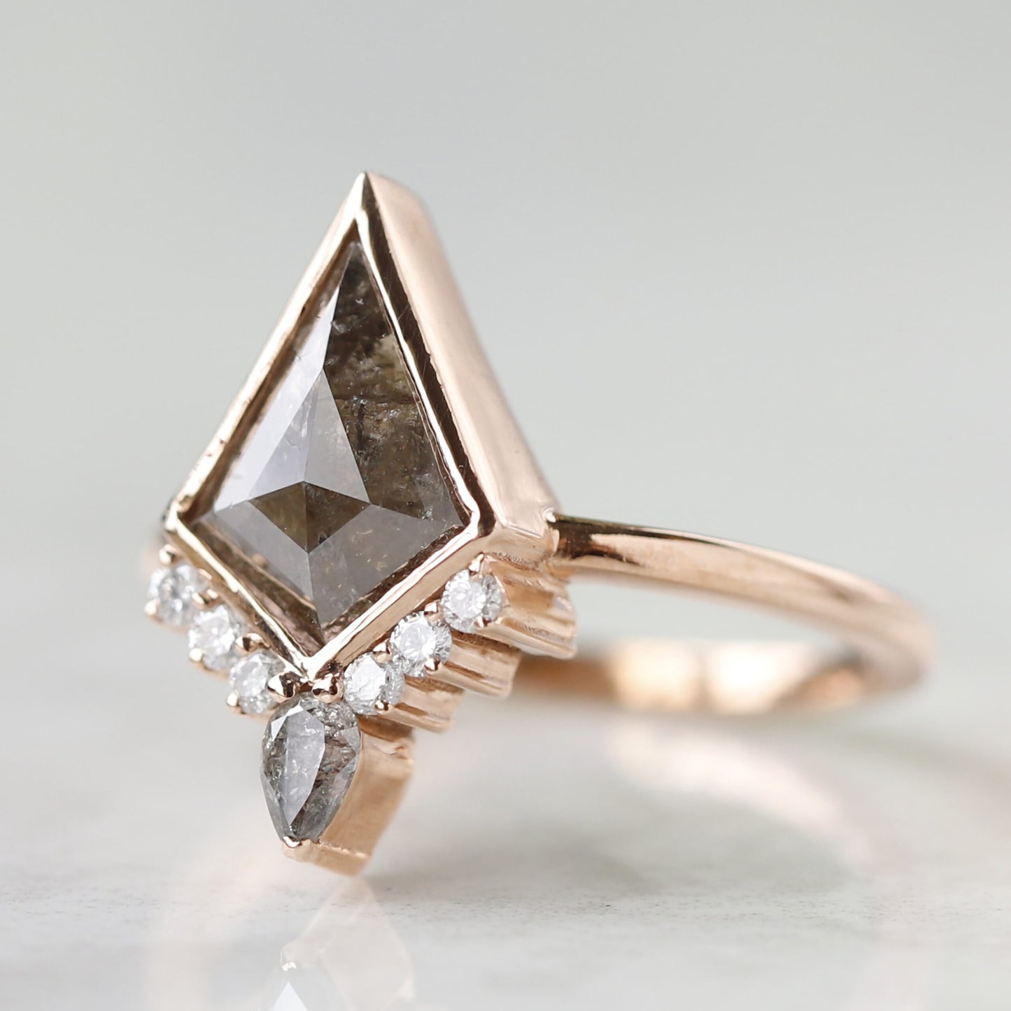 kite shaped salt and pepper diamond ring