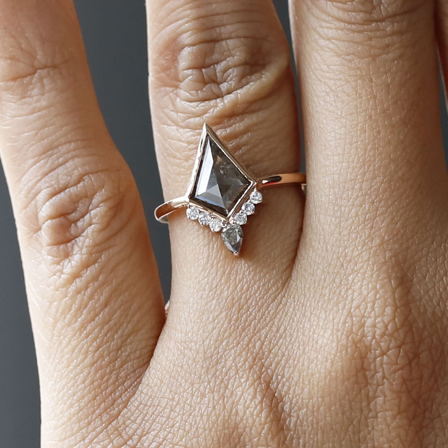 kite shaped salt and pepper diamond ring