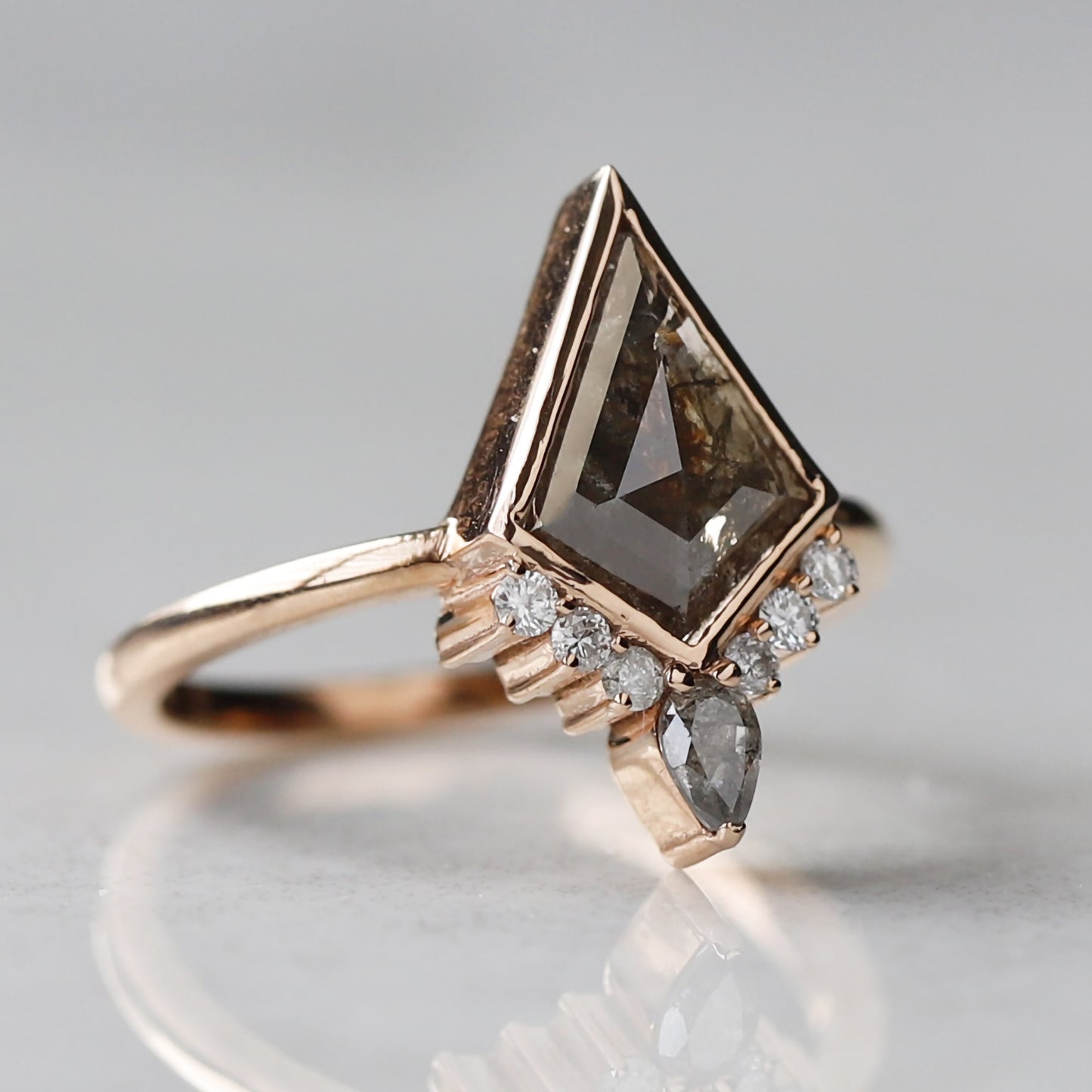 kite shaped salt and pepper diamond ring