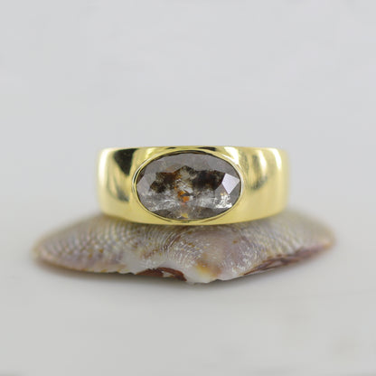 Oval Shape Men's Salt and Pepper Diamond Ring