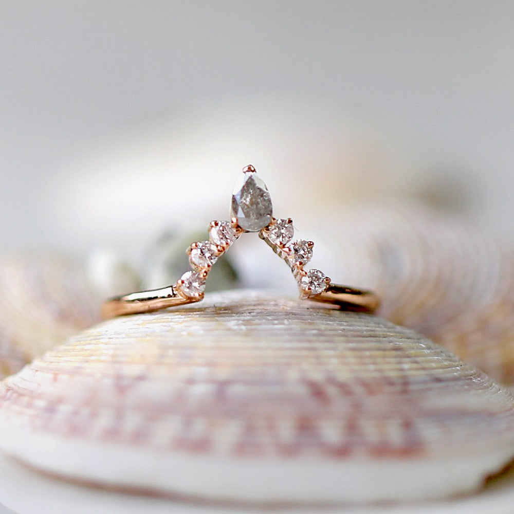 Salt and Pepper Diamond Chevron Ring