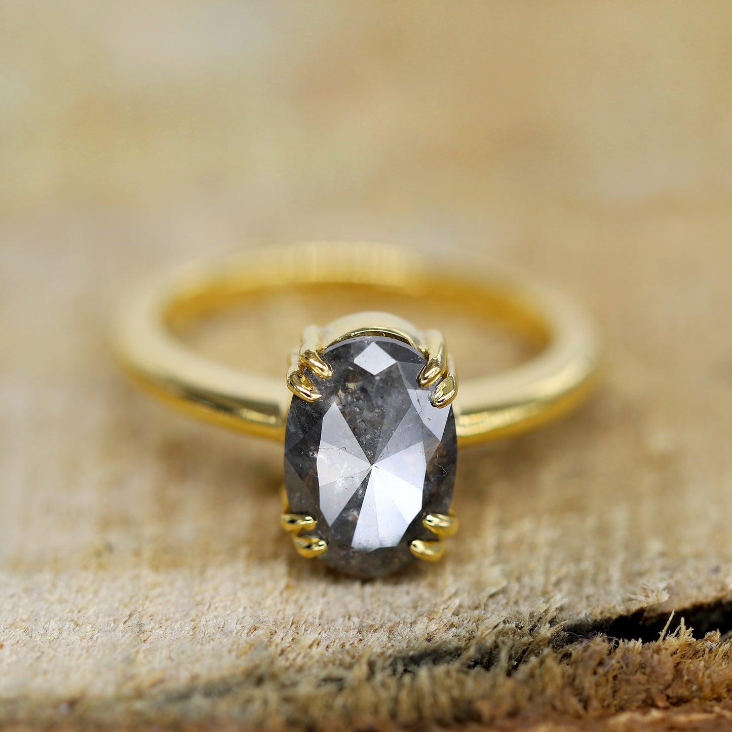 Oval Salt and Pepper Diamond Ring