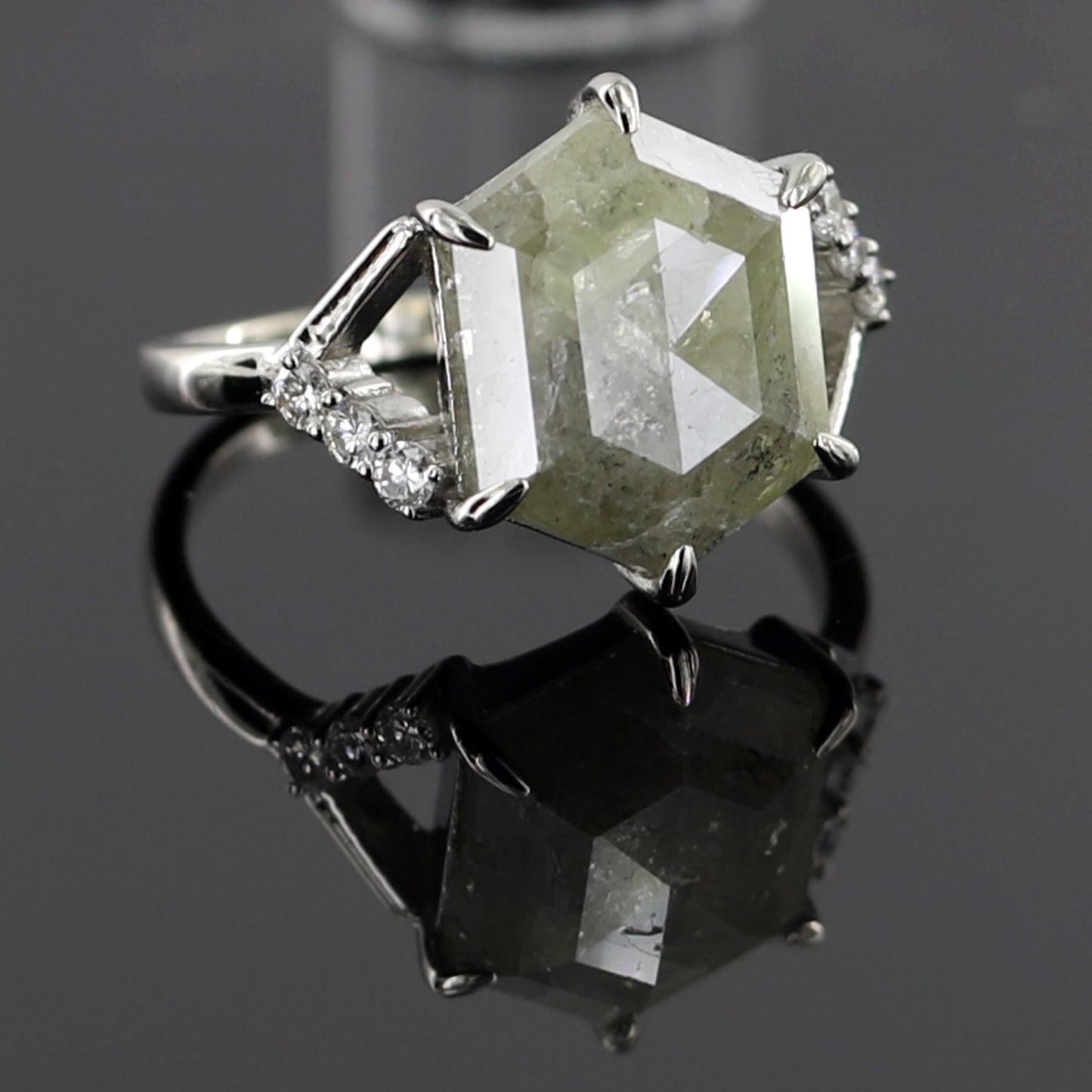 hexagon shaped diamond engagement ring