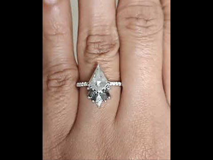 14 K White Gold Salt and Pepper Kite Cut Engagement Ring, Salt and Pepper Diamond Rings